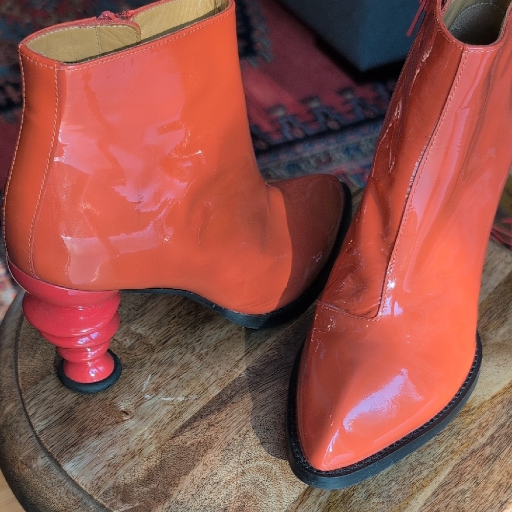 John Fluevog The Powerhouse Rashida patent ankle boots in Orange - Picture 12 of 12